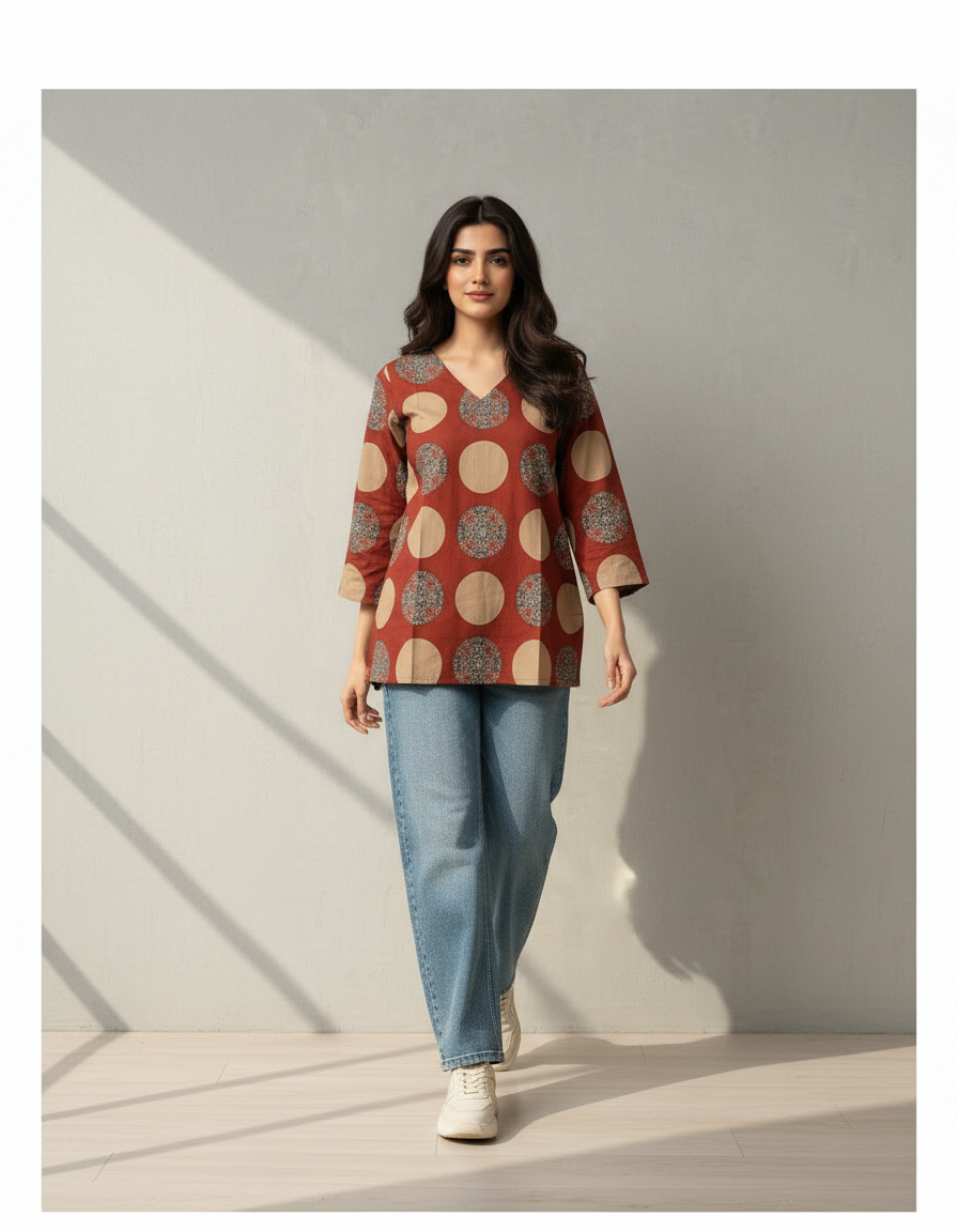 Terracotta Orbit Printed Kurti