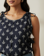 Midnight Motif Tie-Shoulder Top