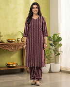 Burgundy Vine Stripe Kurti Set