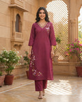 Berry Bloom Embroidered Kurti Set