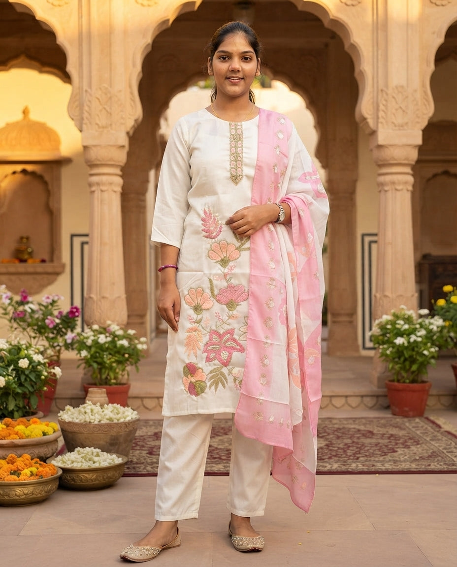Rosé Bloom Embroidered Kurti
