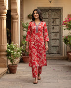 Coral Petal Luxe Kurti Set