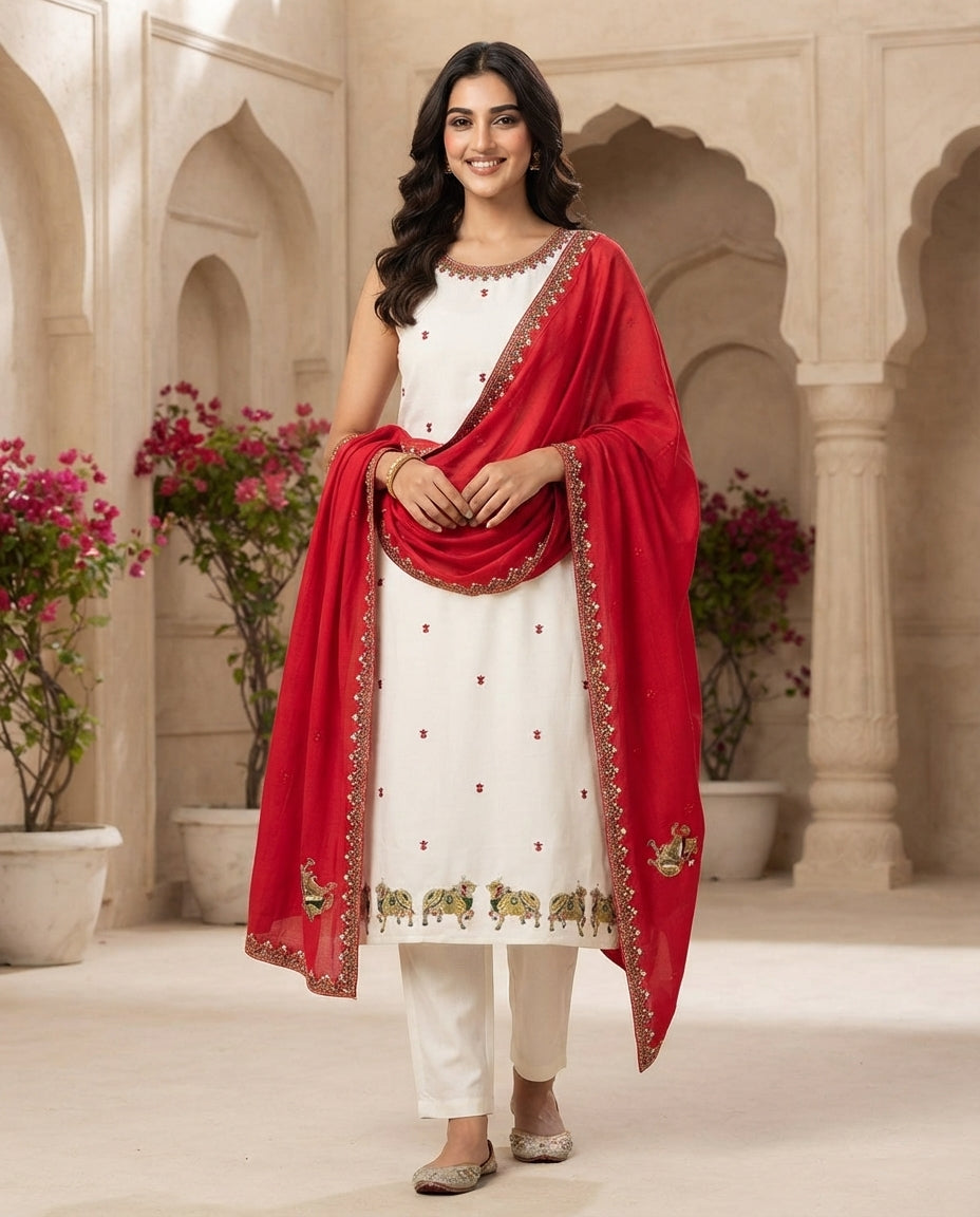 Ruby Royale Embroidered Kurti Set