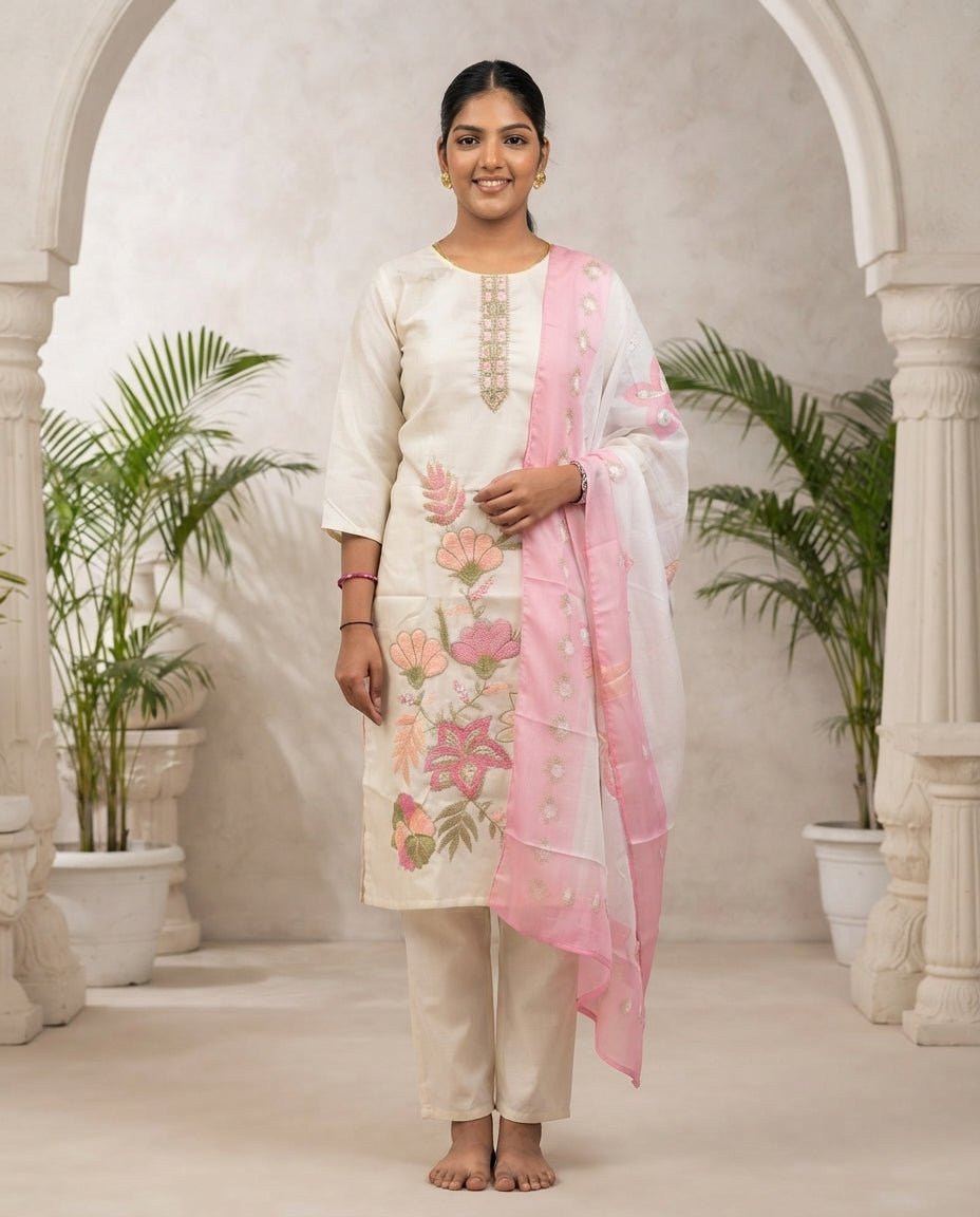 Rosé Bloom Embroidered Kurti