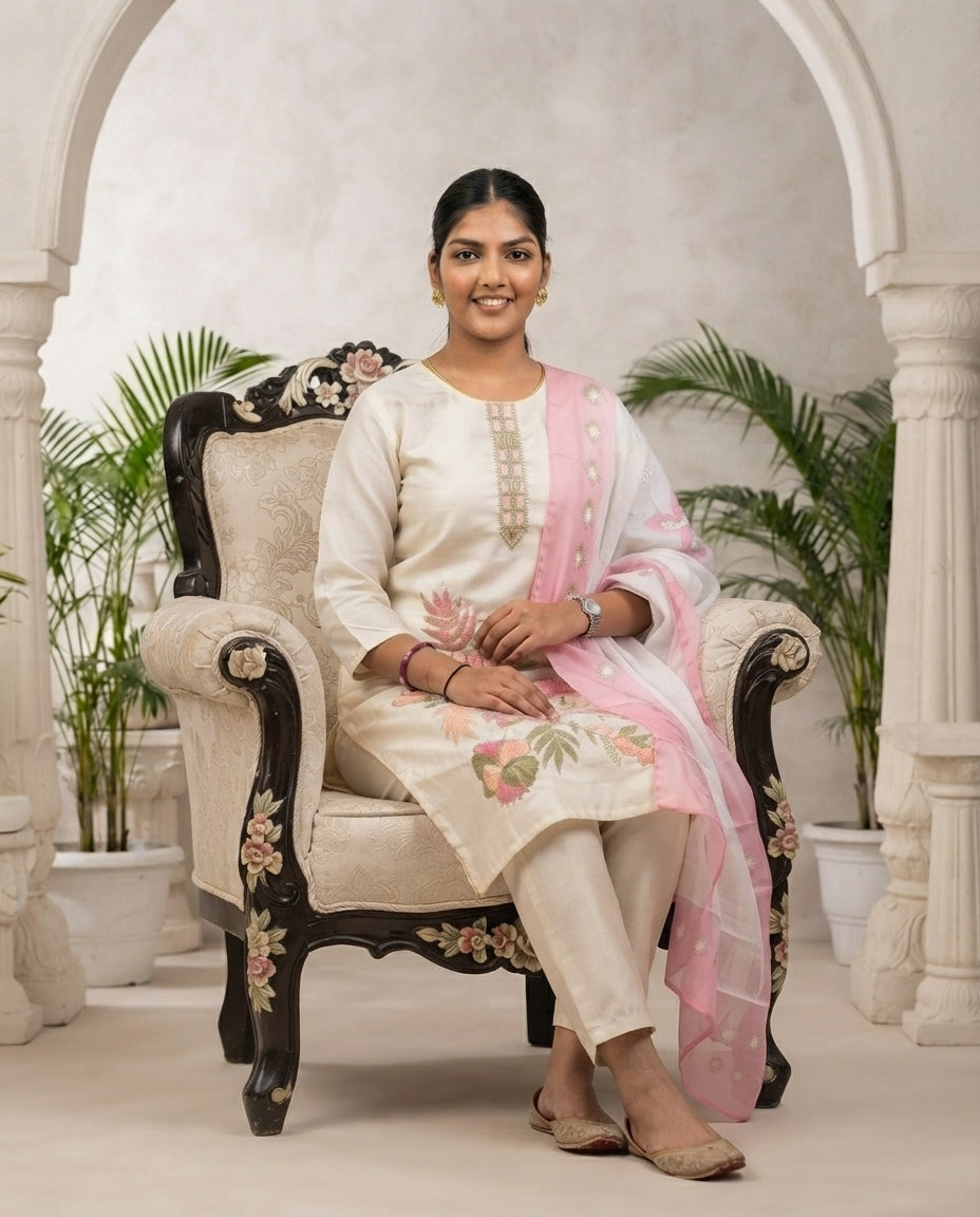 Rosé Bloom Embroidered Kurti
