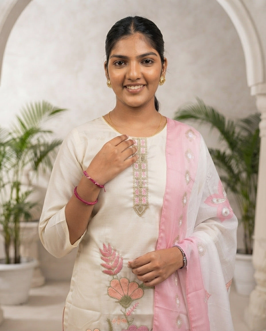 Rosé Bloom Embroidered Kurti