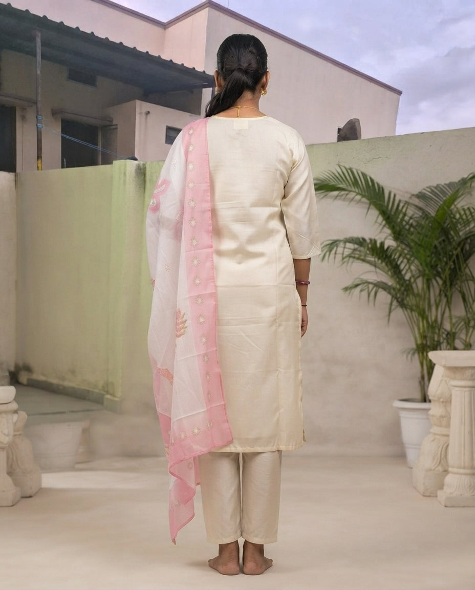 Rosé Bloom Embroidered Kurti