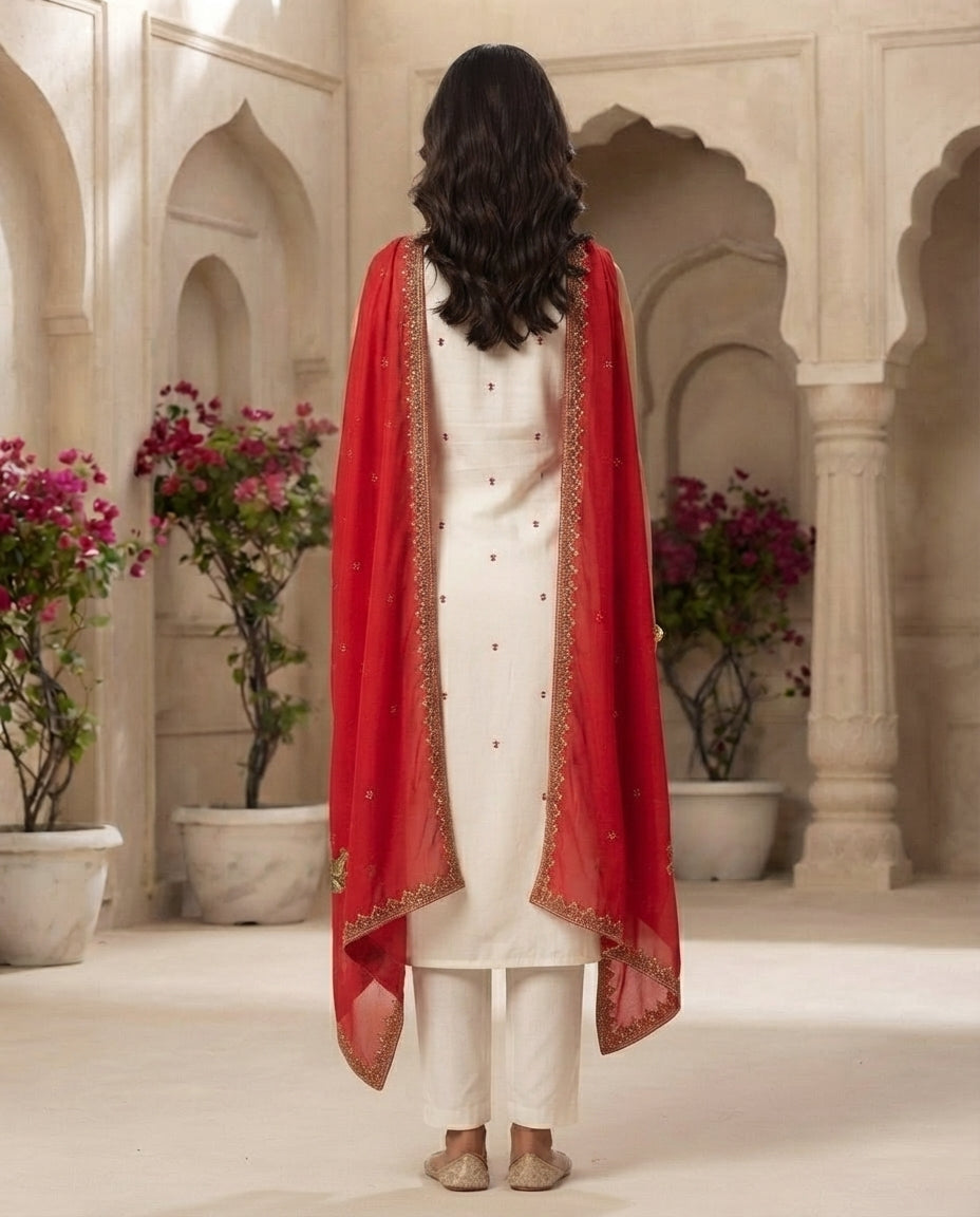 Ruby Royale Embroidered Kurti Set
