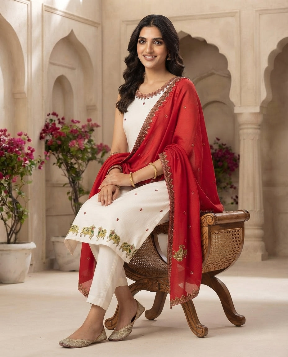 Ruby Royale Embroidered Kurti Set