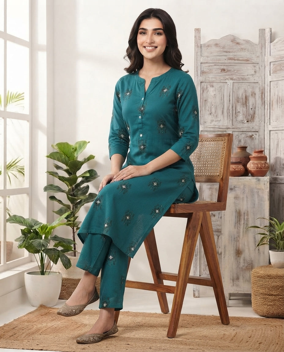 Indigo Blossom Printed Kurti Set