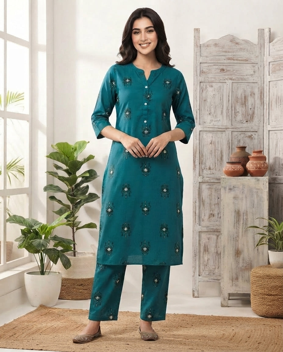 Indigo Blossom Printed Kurti Set