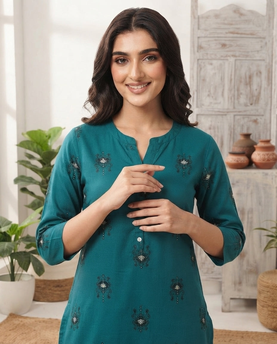 Indigo Blossom Printed Kurti Set