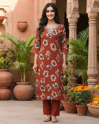 Terracotta Bloom Printed Kurti Set
