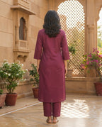 Berry Bloom Embroidered Kurti Set