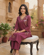 Berry Bloom Embroidered Kurti Set