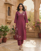 Berry Bloom Embroidered Kurti Set