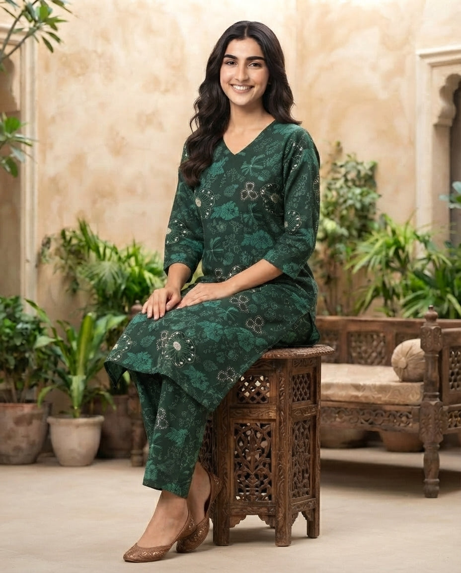 Forest Bloom Printed Kurti Set