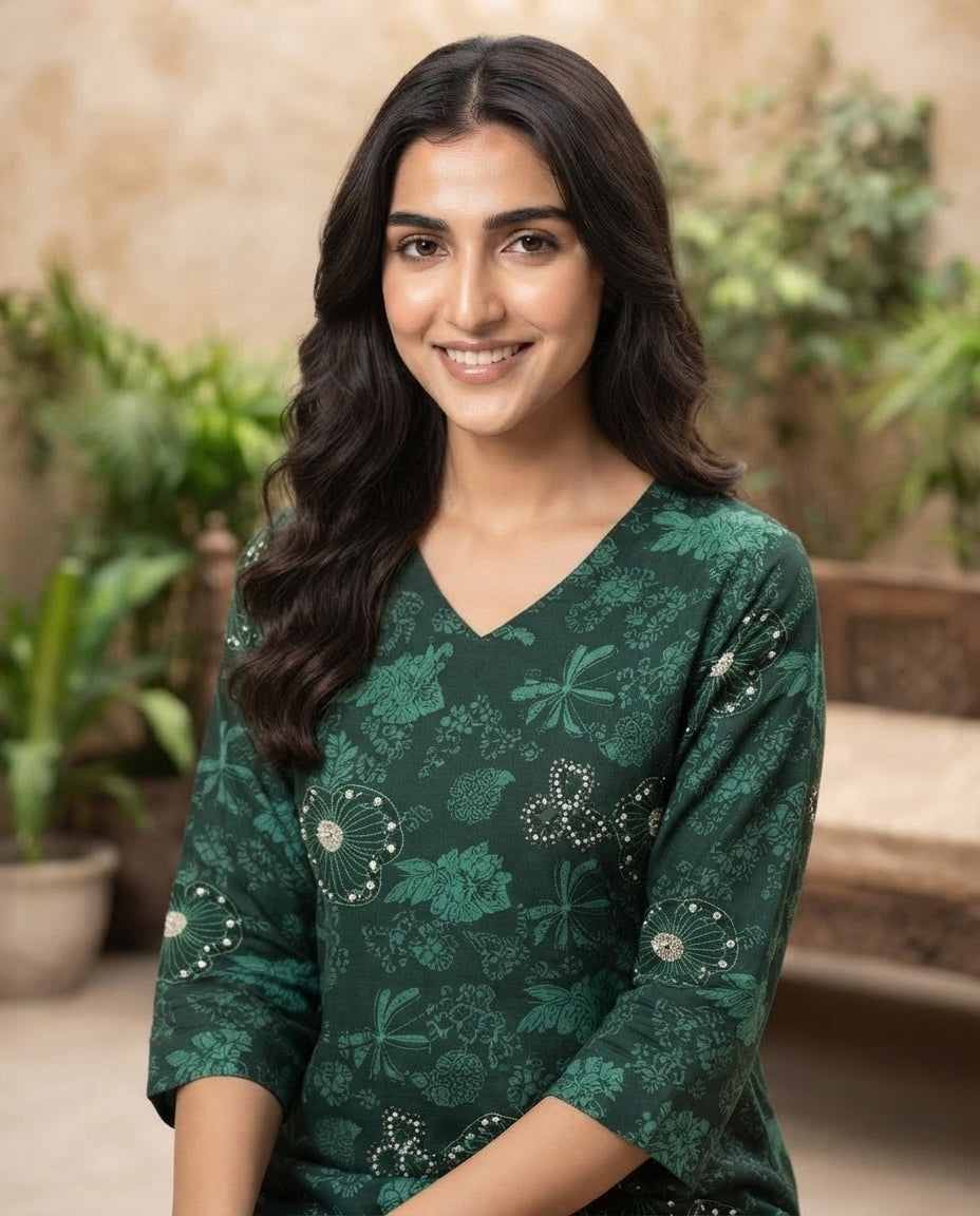 Forest Bloom Printed Kurti Set