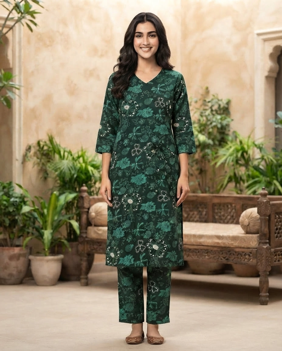 Forest Bloom Printed Kurti Set