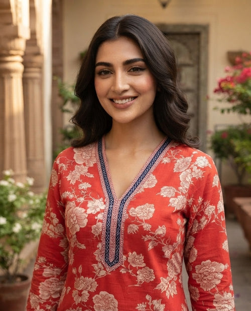 Coral Petal Luxe Kurti Set