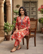 Coral Petal Luxe Kurti Set