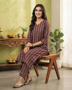 Burgundy Vine Stripe Kurti Set