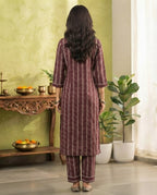 Burgundy Vine Stripe Kurti Set