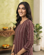 Burgundy Vine Stripe Kurti Set