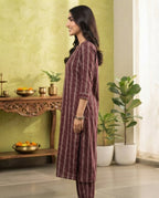 Burgundy Vine Stripe Kurti Set