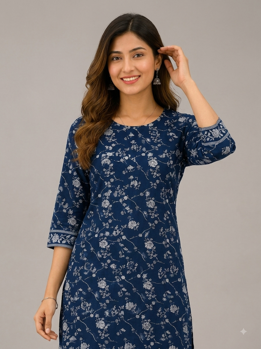 Indigo Blossom Printed Kurti Set