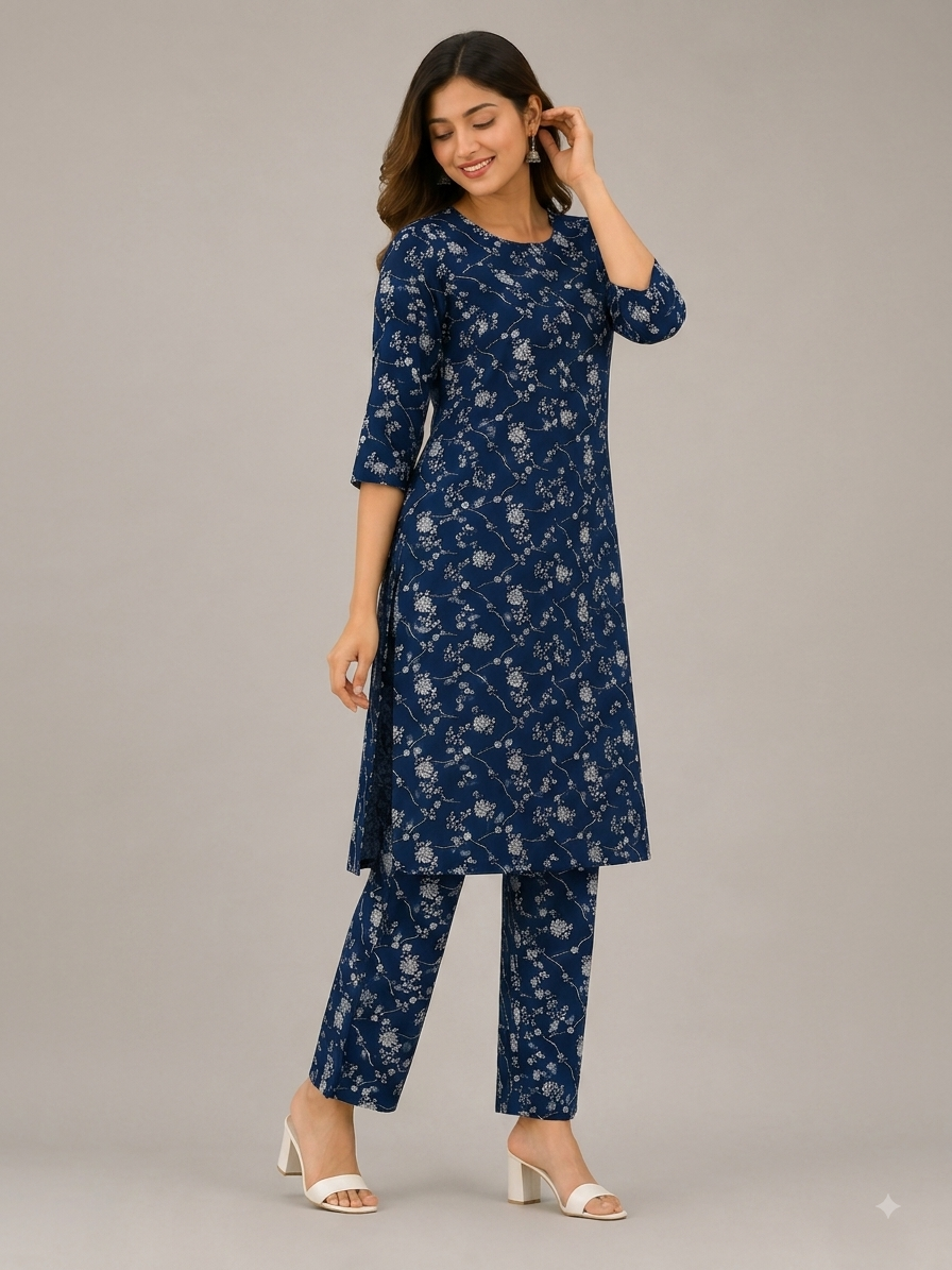 Indigo Blossom Printed Kurti Set