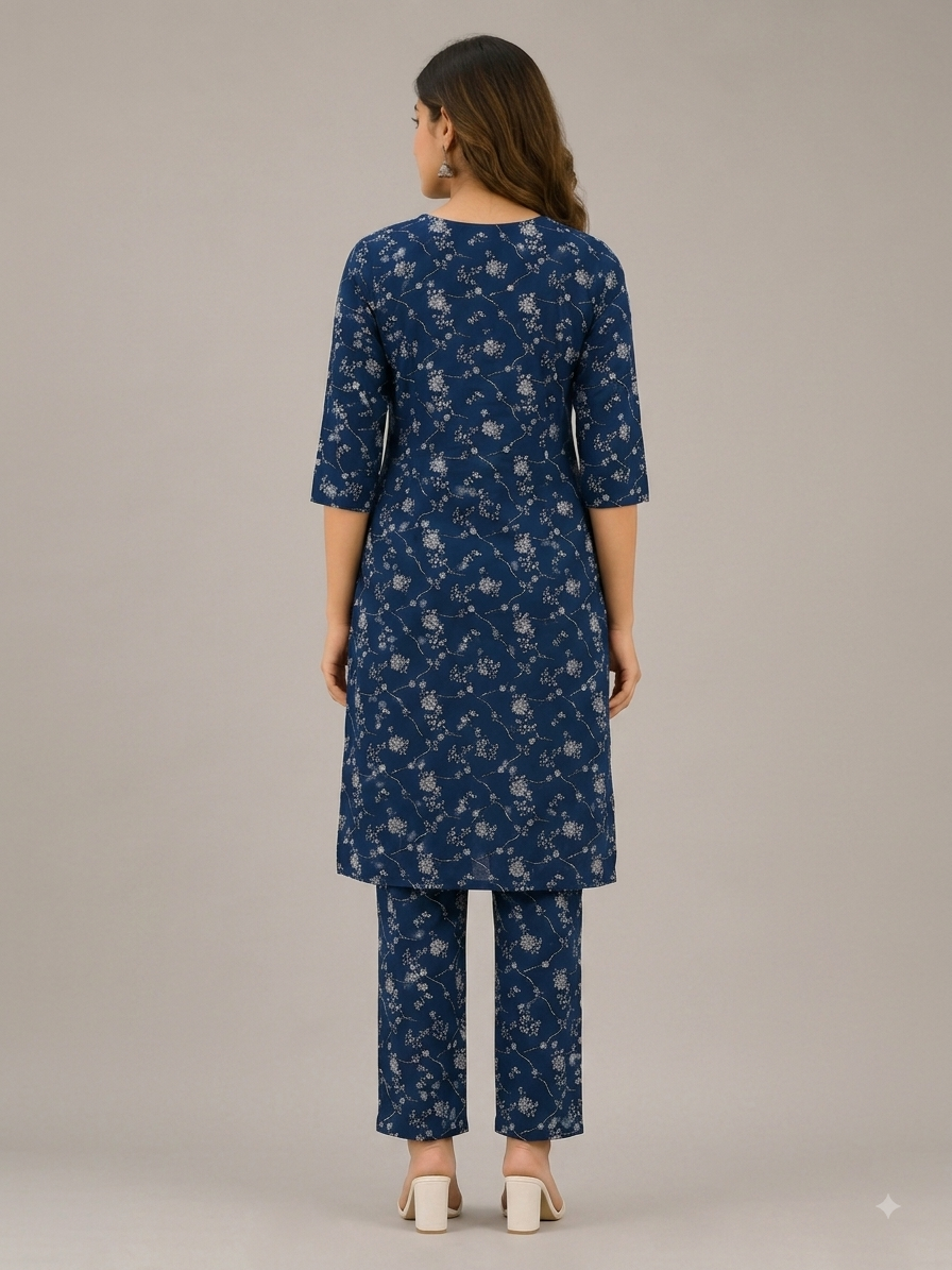 Indigo Blossom Printed Kurti Set