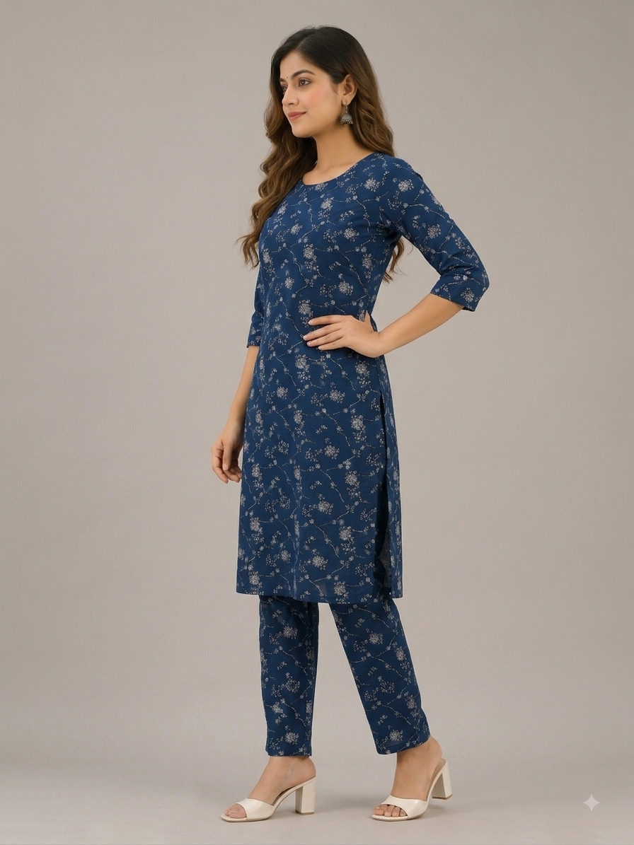 Indigo Blossom Printed Kurti Set