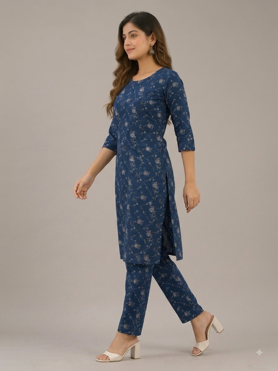 Indigo Blossom Printed Kurti Set
