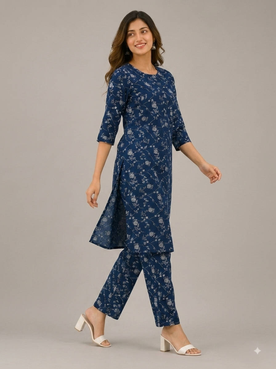 Indigo Blossom Printed Kurti Set