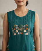 Teal Meadow Embroidered Kurti Set