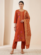 Rust Blossom Royale Kurti Set