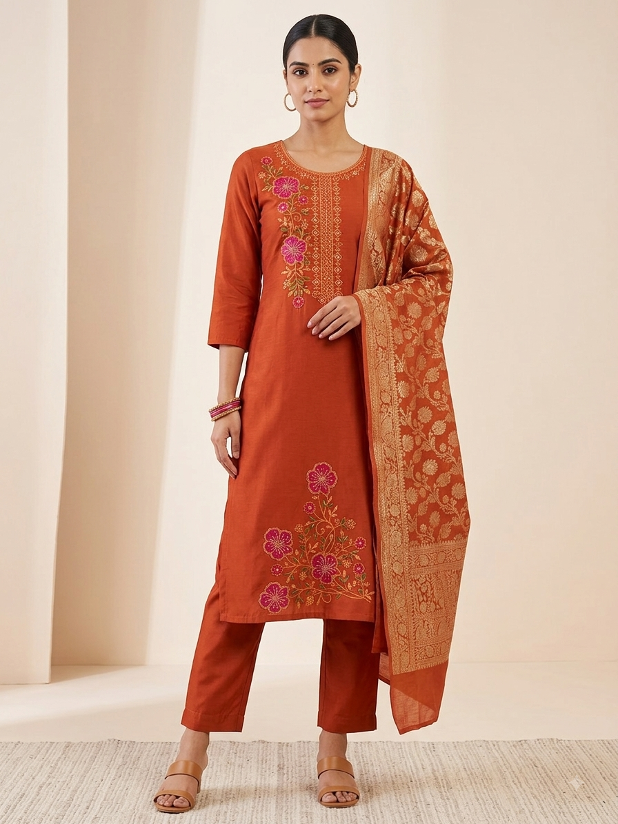 Rust Blossom Royale Kurti Set