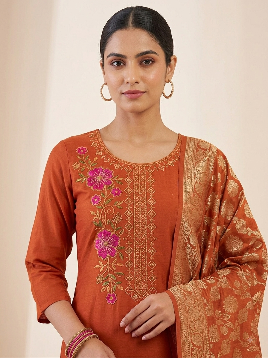 Rust Blossom Royale Kurti Set