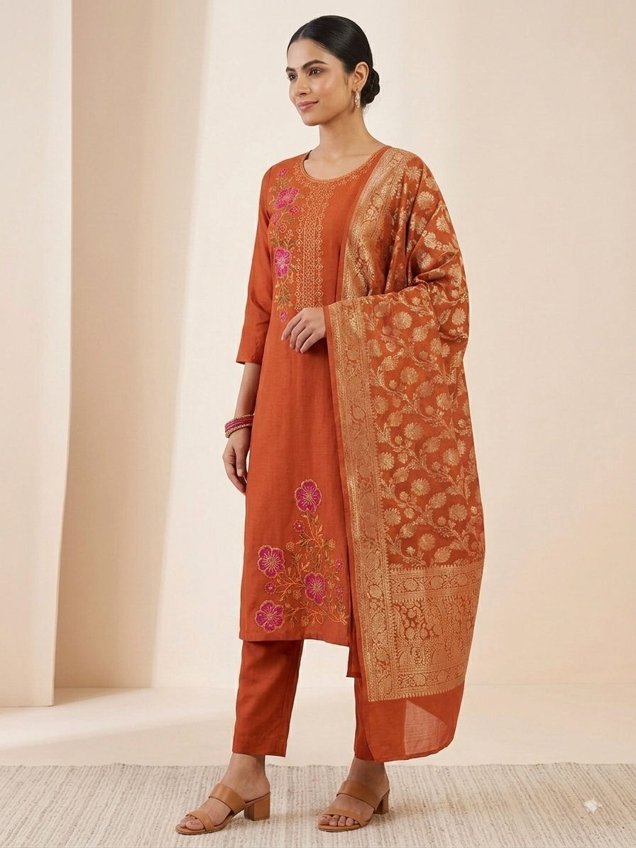Rust Blossom Royale Kurti Set
