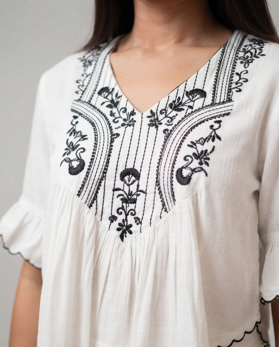 Ivory Bloom Embroidered Co-Ord Set