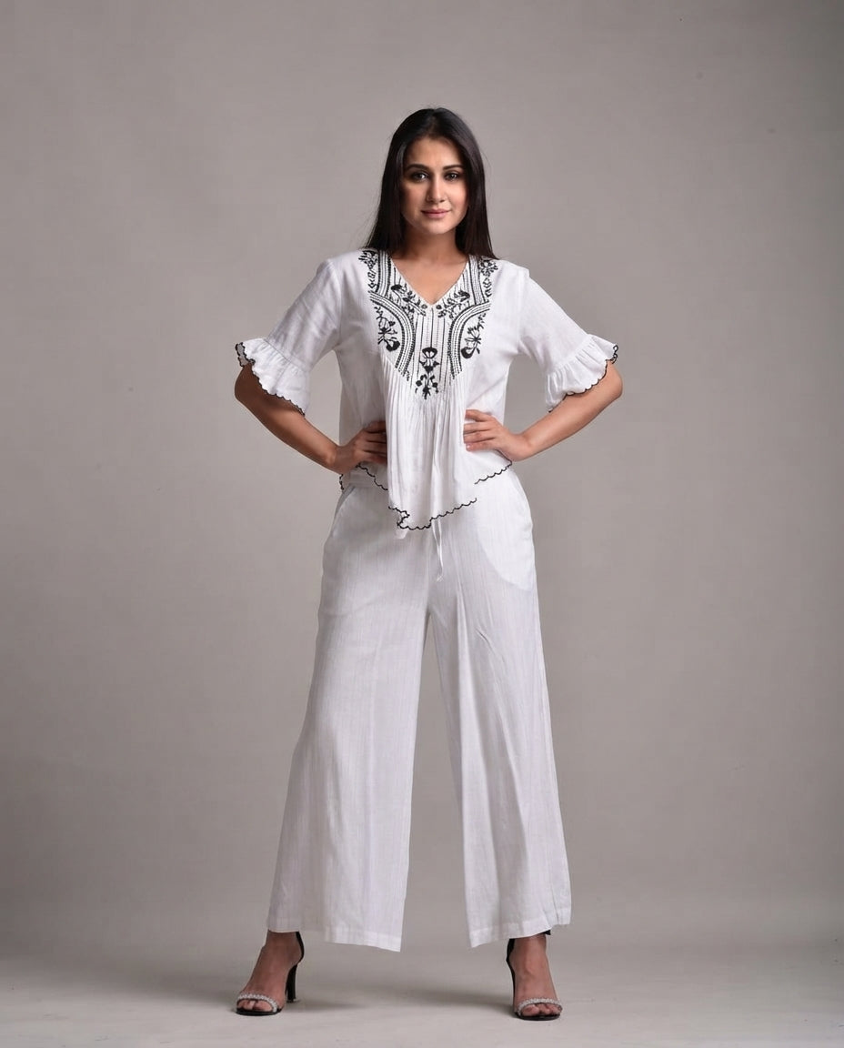 Ivory Bloom Embroidered Co-Ord Set