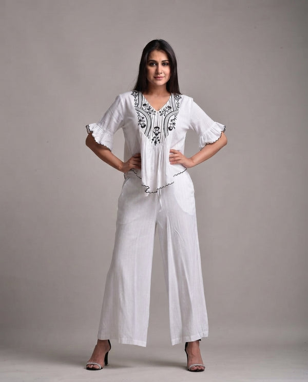 Ivory Bloom Embroidered Co-Ord Set
