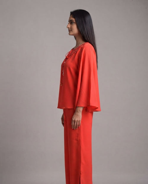 Coral Muse Flare-Sleeve Co-Ord Set