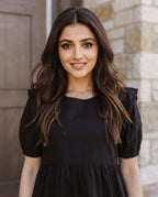Black Ruffle Sleeve Tiered Midi Dress