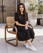 Black Ruffle Sleeve Tiered Midi Dress