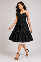 Black Fit & Flare Dress with Lace Trim Detailing