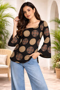 Black Printed Bell Sleeve Top