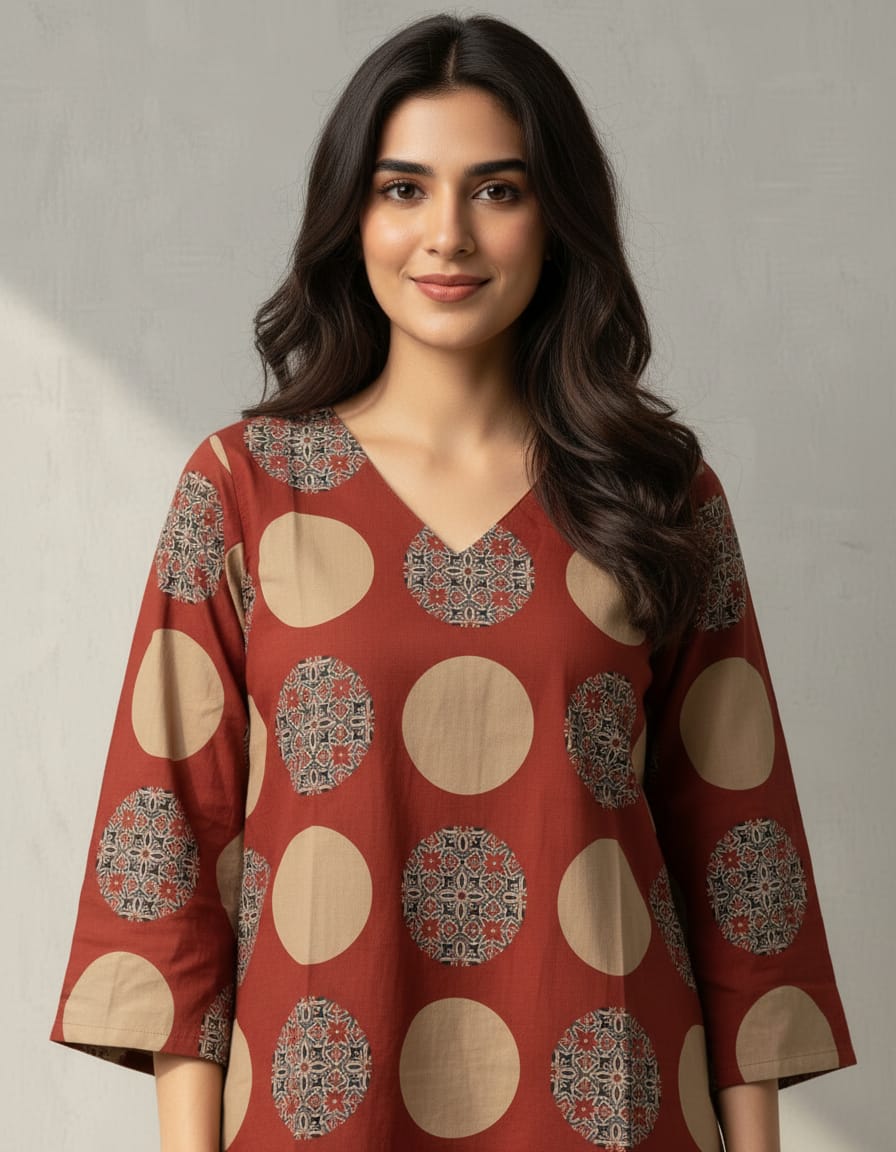 Terracotta Orbit Printed Kurti