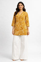 Mustard Yellow Paisley Printed V-Neck Top